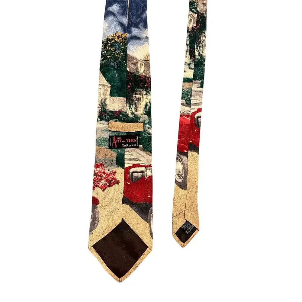 Art of Ties Silk Necktie Scenic Car Print Italian Made Vintage Style